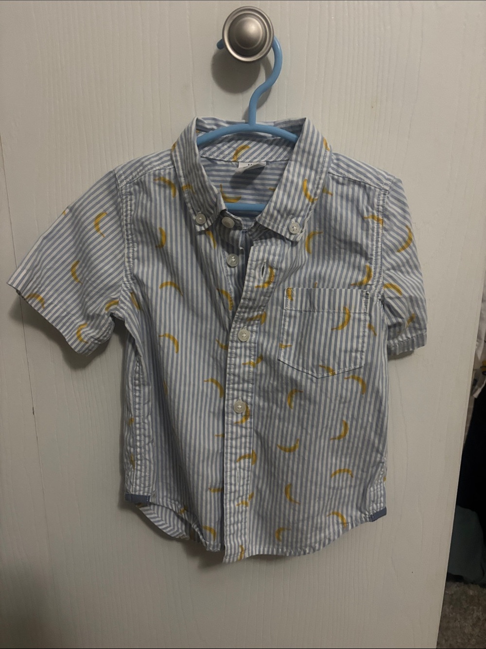 GAP Light Blue & White Striped Button-Down Shirt with Yellow Banana Print - Kids